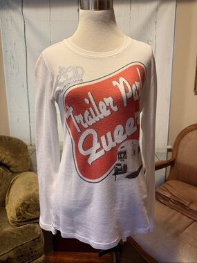 Trailer Park Queen Waffle Knit White Graphic Long-Sleeve Top